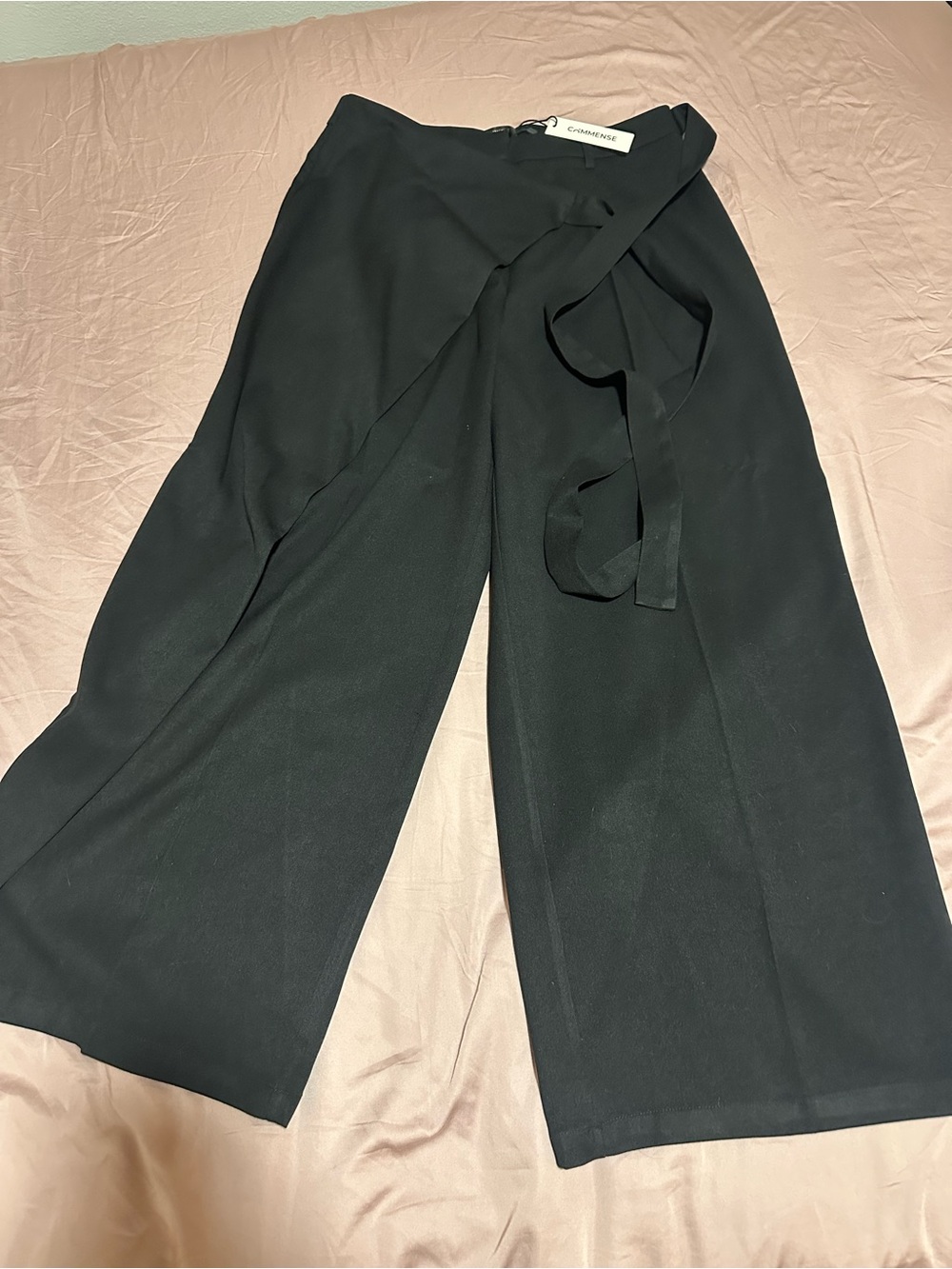 Commense Black Wide-Leg Wrap Trousers